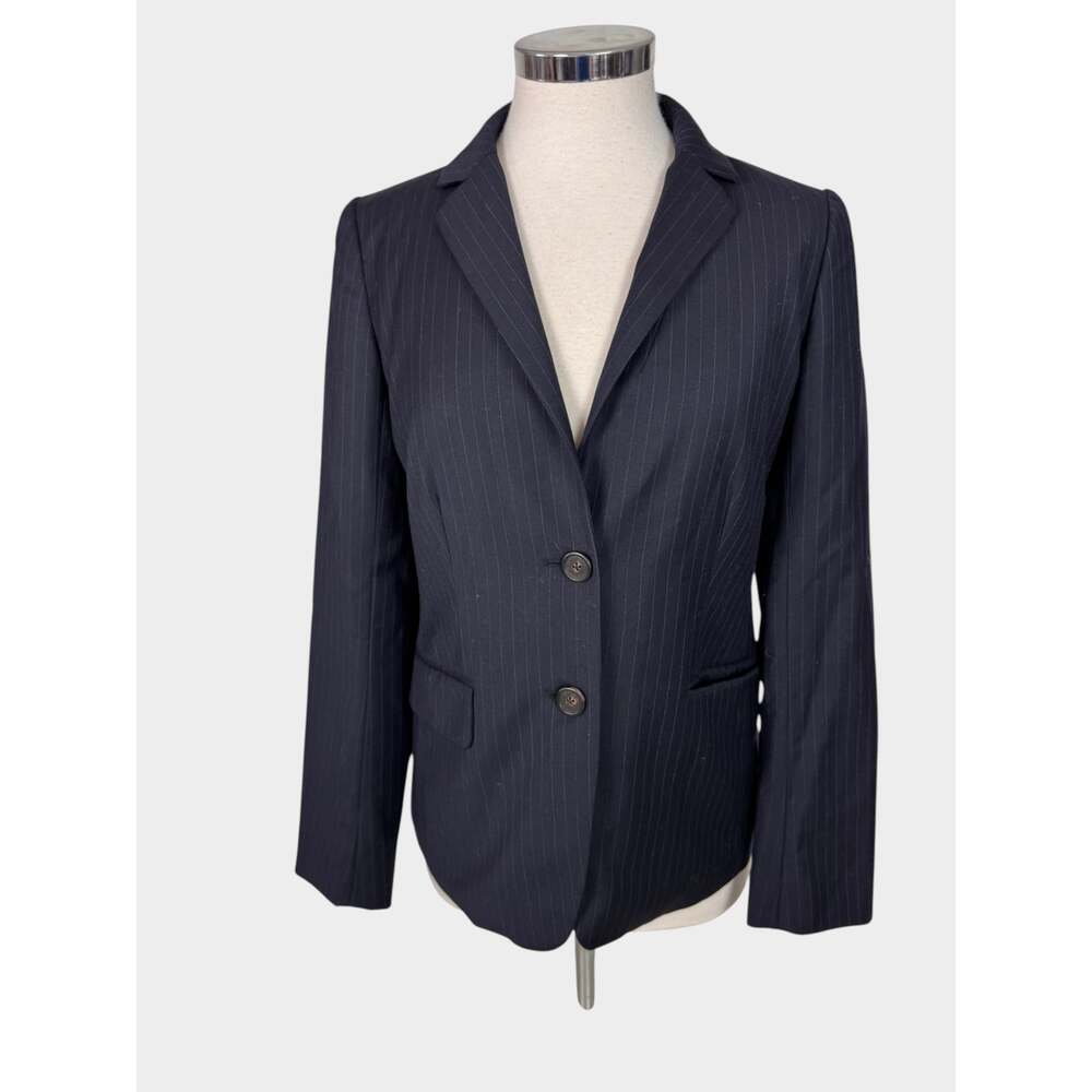 J. Crew Size 4 100% Wool 2 Button Womens Blazer Jacket Navy Blue Pinstripes